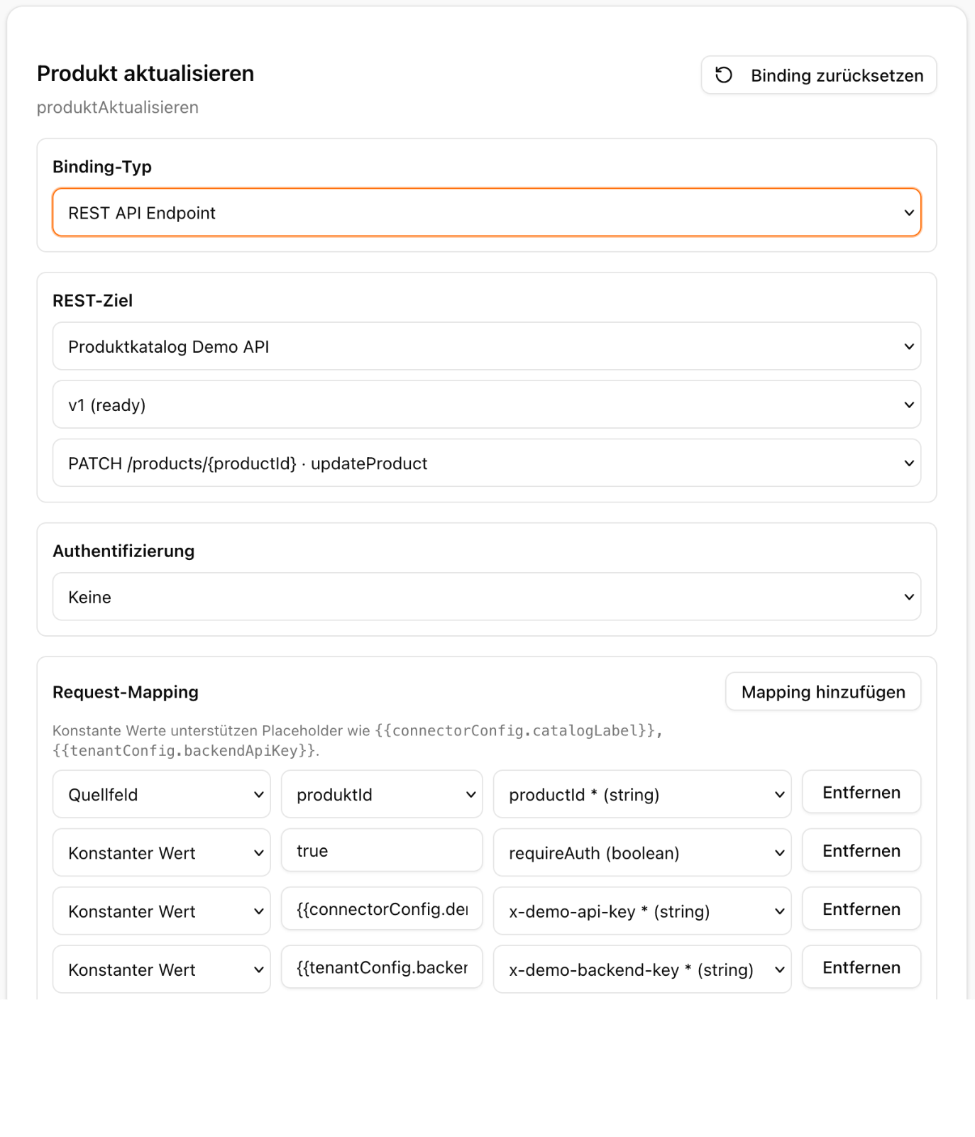 Neodaptic Bindings-Screen fuer einen Konnektor